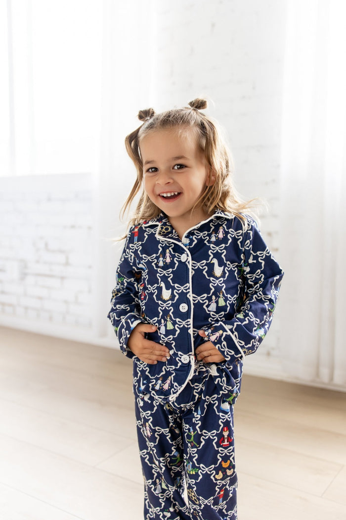 ****PREORDER***Girls Button Down Pajamas - 12 Days of Christmas Bows - Sugar Bee Clothing