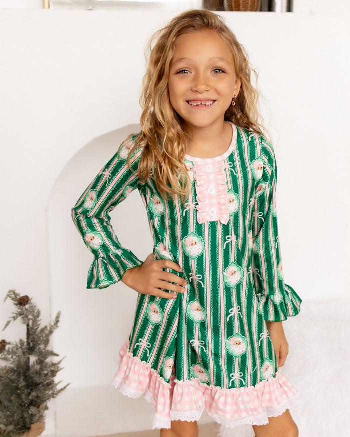 ****PREORDER***Gown With Bloomers - Pink Bows Santa - Sugar Bee Clothing