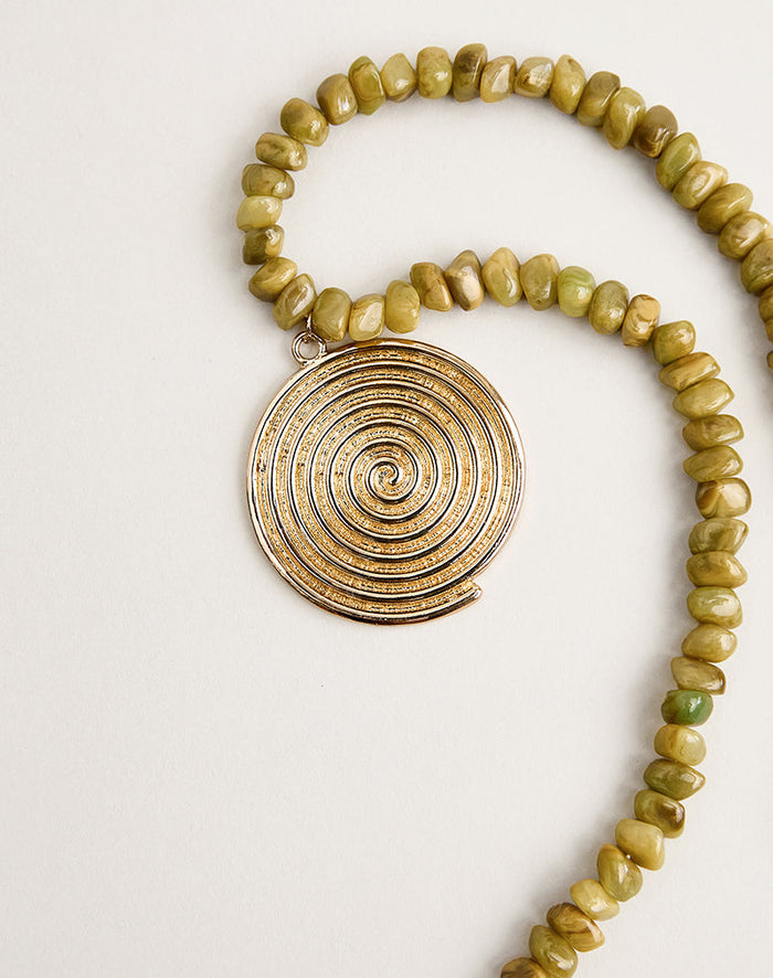 Image of Green Bead Necklace with Gold Pendant