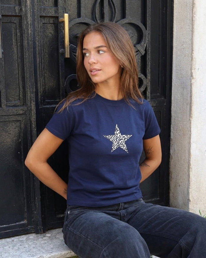 GREY LEOSTAR BABY TEE - NAVY
