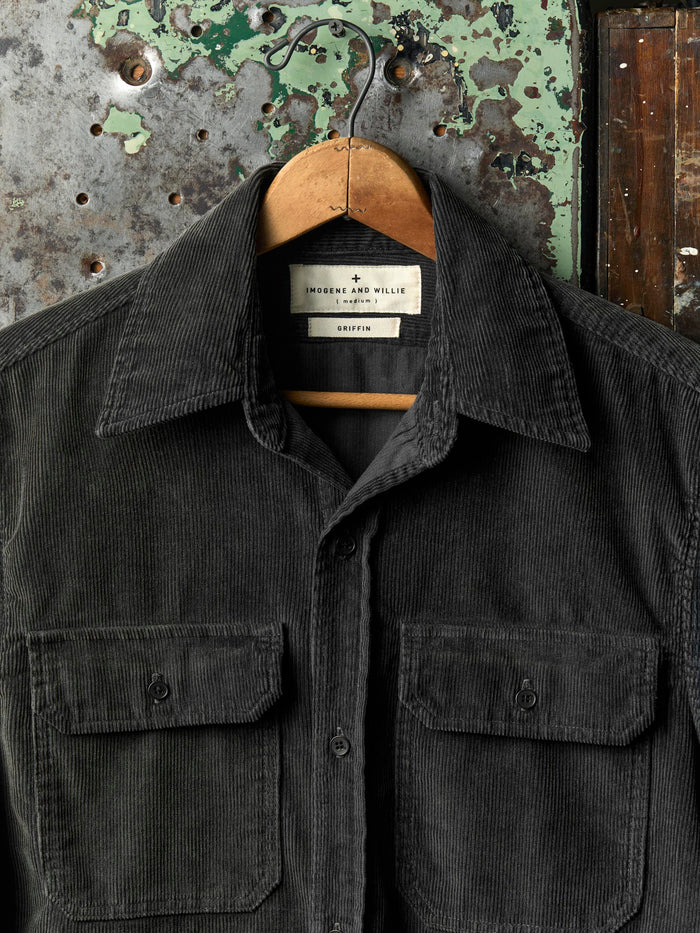 Dark Slate Gray griffin workshirt in faded black cord