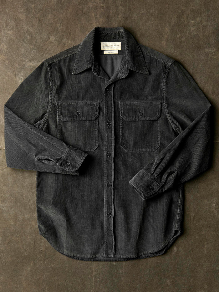 Dark Slate Gray griffin workshirt in faded black cord