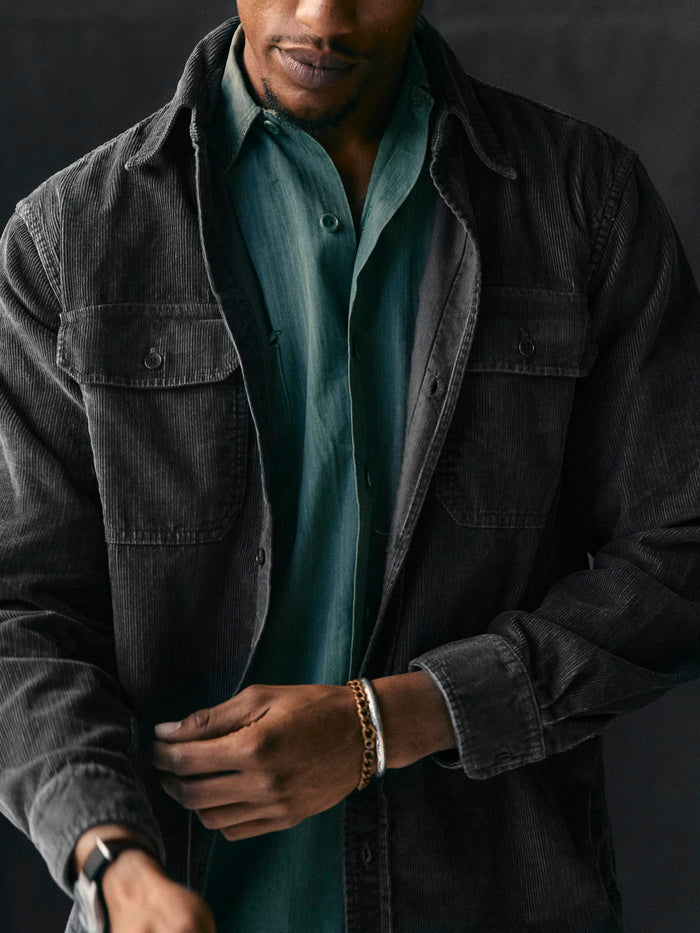 Black griffin workshirt in faded black cord