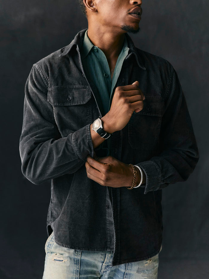 Dark Slate Gray griffin workshirt in faded black cord