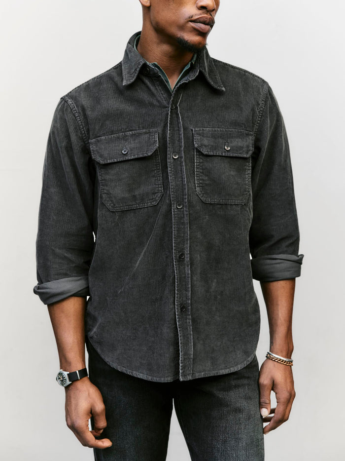 Dark Slate Gray griffin workshirt in faded black cord