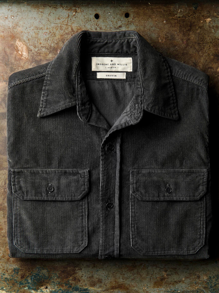 Dark Slate Gray griffin workshirt in faded black cord