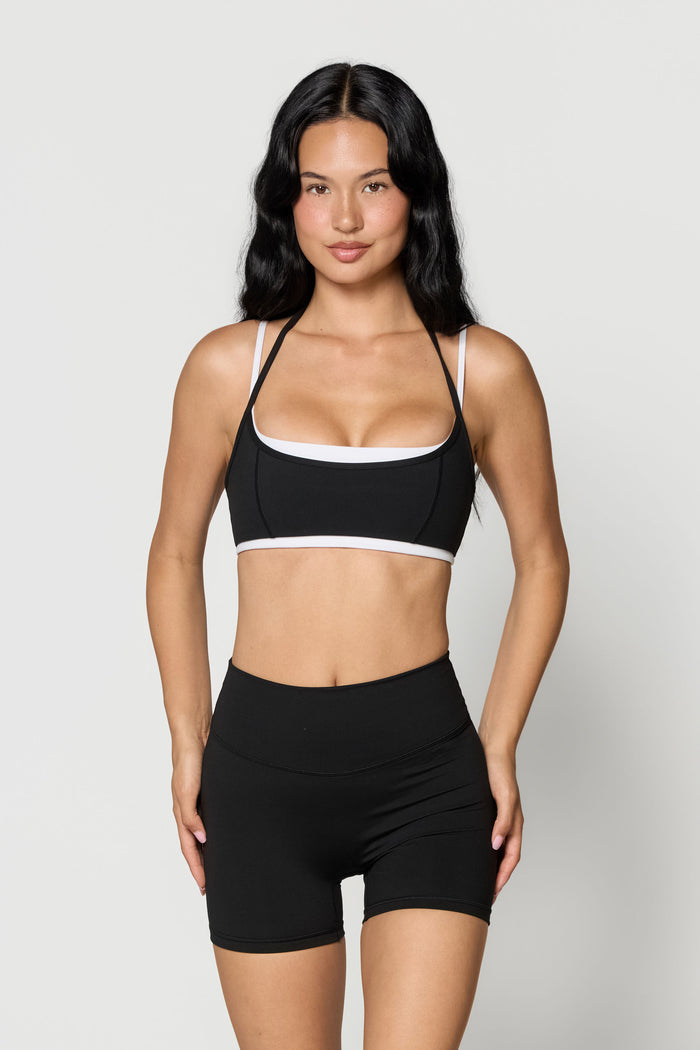 Halter Layered Bra - Black/White