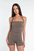 Halter Scrunch Tank - Walnut