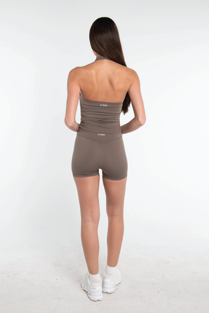 Halter Scrunch Tank - Walnut