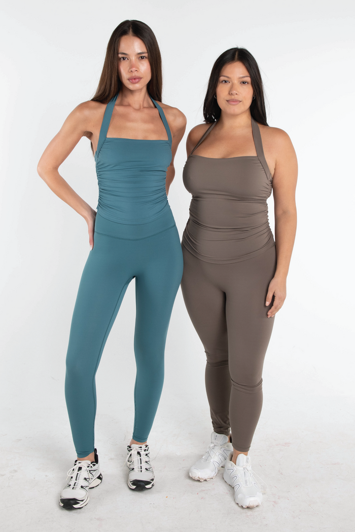 Halter Scrunch Tank - Walnut