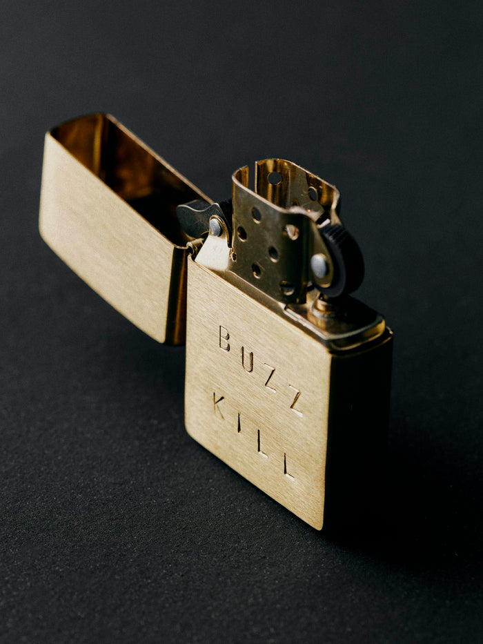 Dark Slate Gray hand stamped “buzz kill” zippo