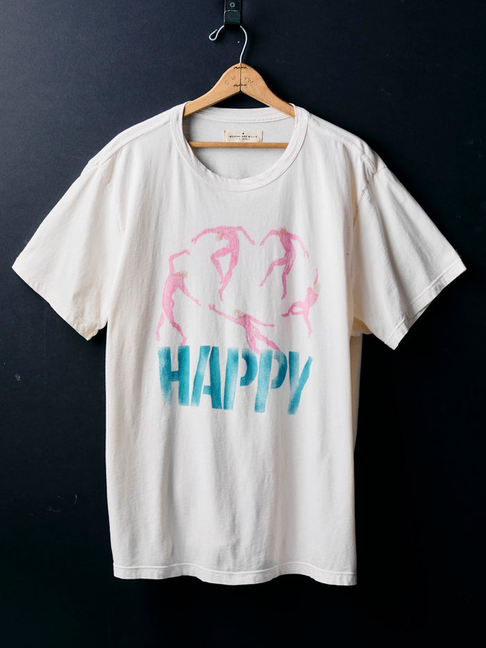 Black handpainted "happy" tee