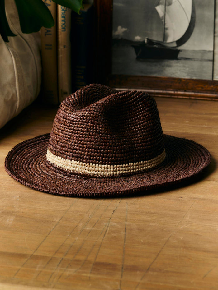 Black handwoven brown raffia palm hat