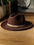 Black handwoven brown raffia palm hat