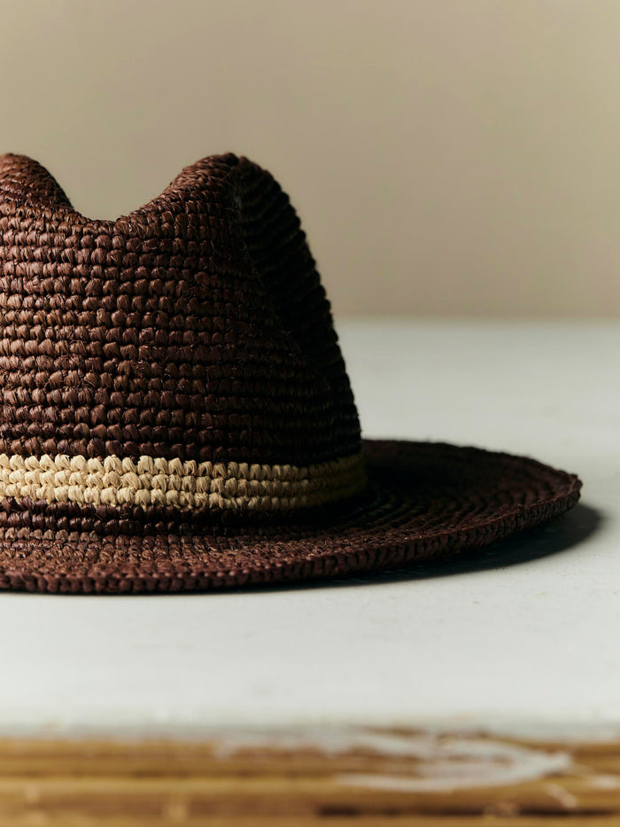 Black handwoven brown raffia palm hat