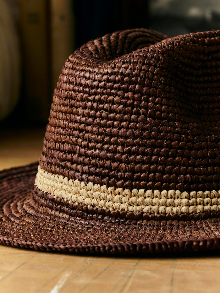 Black handwoven brown raffia palm hat