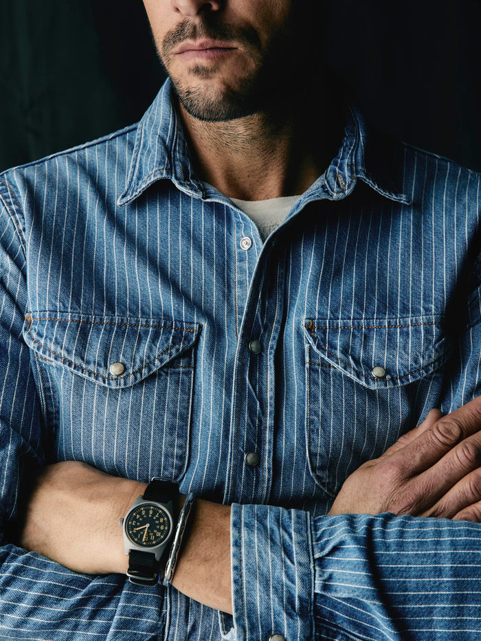 Black hayes indigo stripe pearl snap