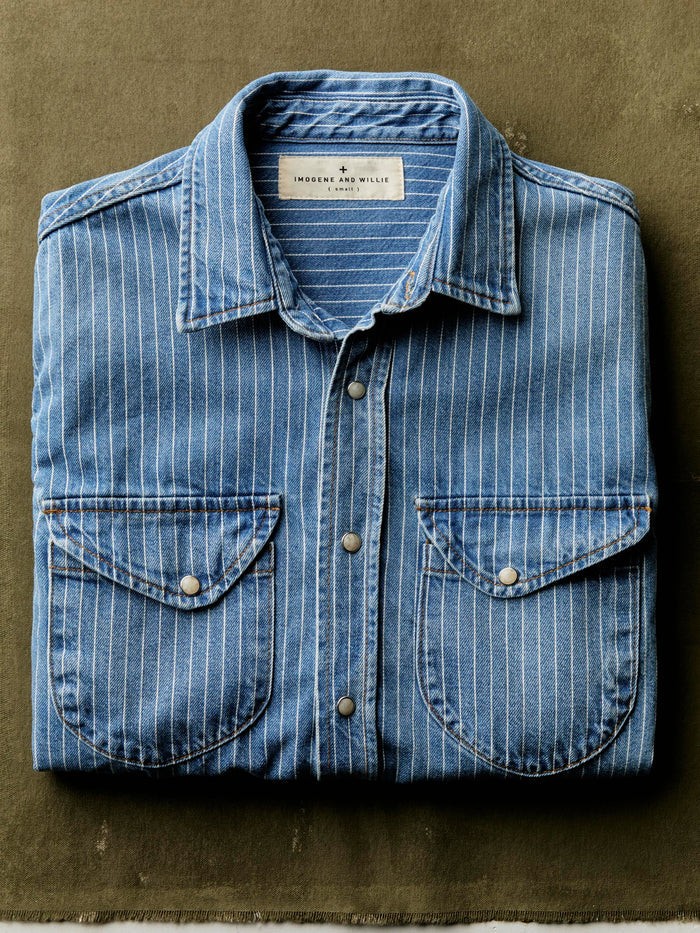 Black hayes indigo stripe pearl snap