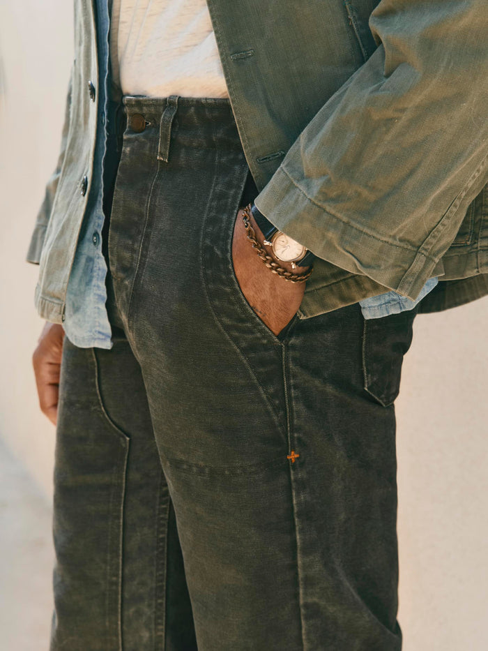 Dark Slate Gray hencye canvas workpant in washed slate