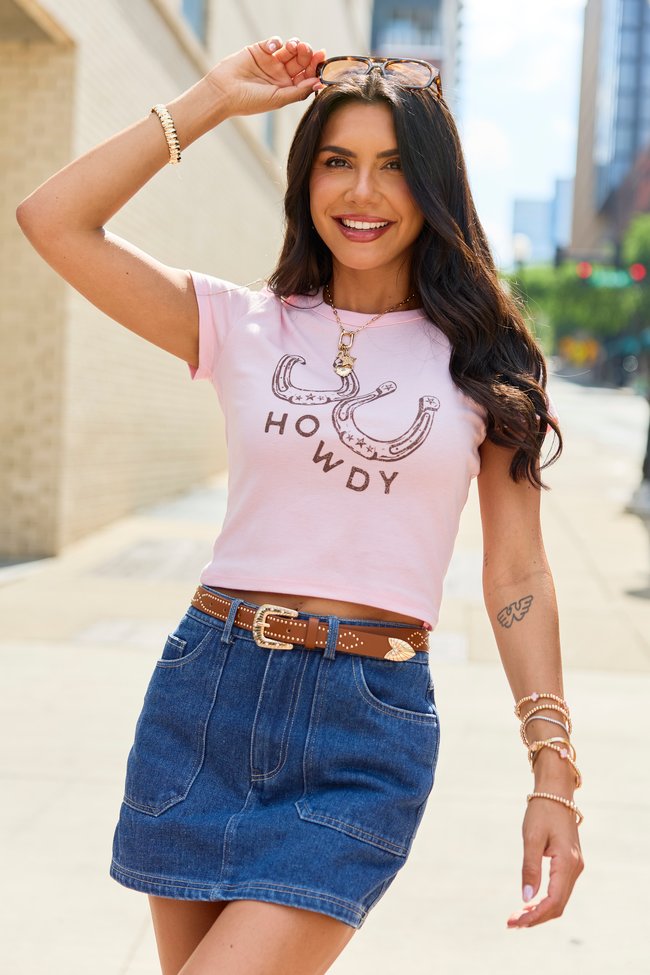Howdy Horseshoes Pink Baby Graphic Tee FINAL SALE