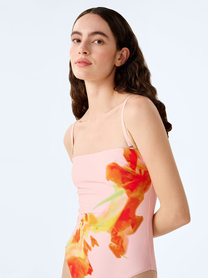 Ibiza Swimsuit in Pink Glitched Floral Placement