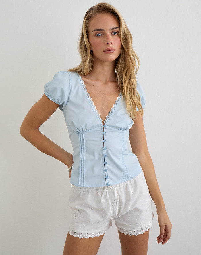 Image of Ilias Corset Top in Poplin Ice Blue