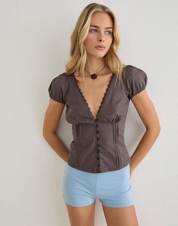 Image of Ilias Corset Top in Poplin Peppercorn