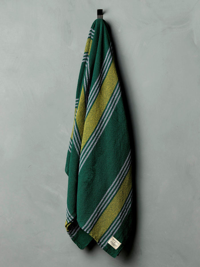 Dark Gray i+w x family heirloom weavers cotton throw in spruce stripe