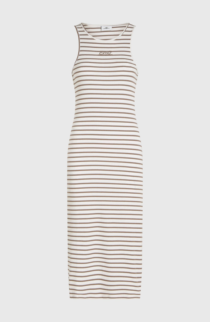 Jess Midi Rib Dress | White Yarn Dye Stripe