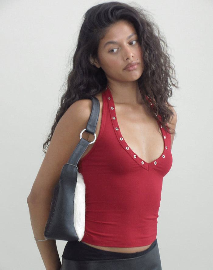 Image of Jugo Halterneck Top in Adrenaline Red with Eyelets