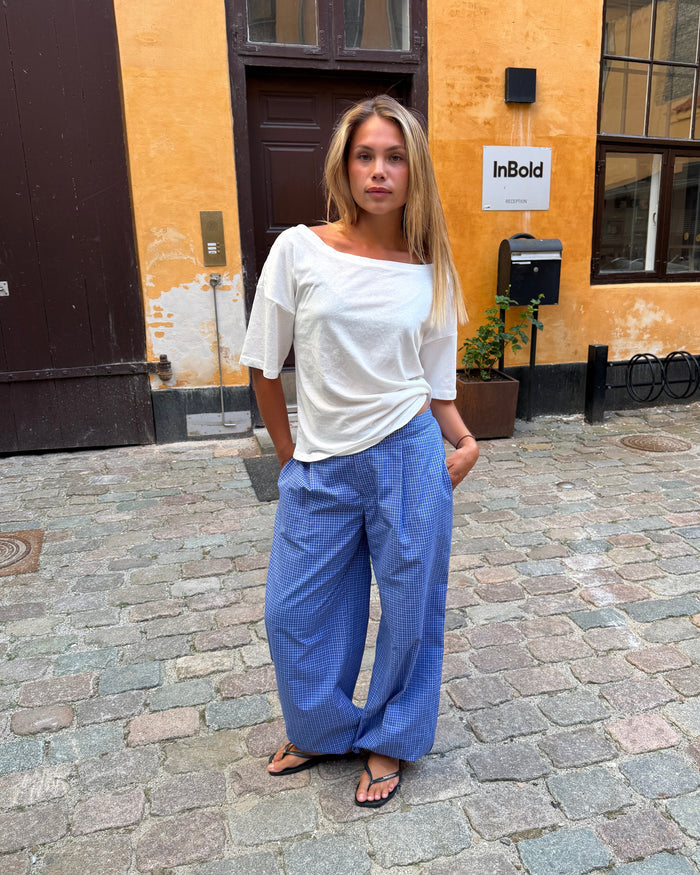 JULIA BALLOON PANTS - BLUE CHECK