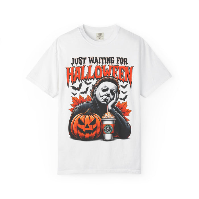Just Waiting for Halloween Michael Myers Pumpkin T-Shirt | Horror Halloween Tee