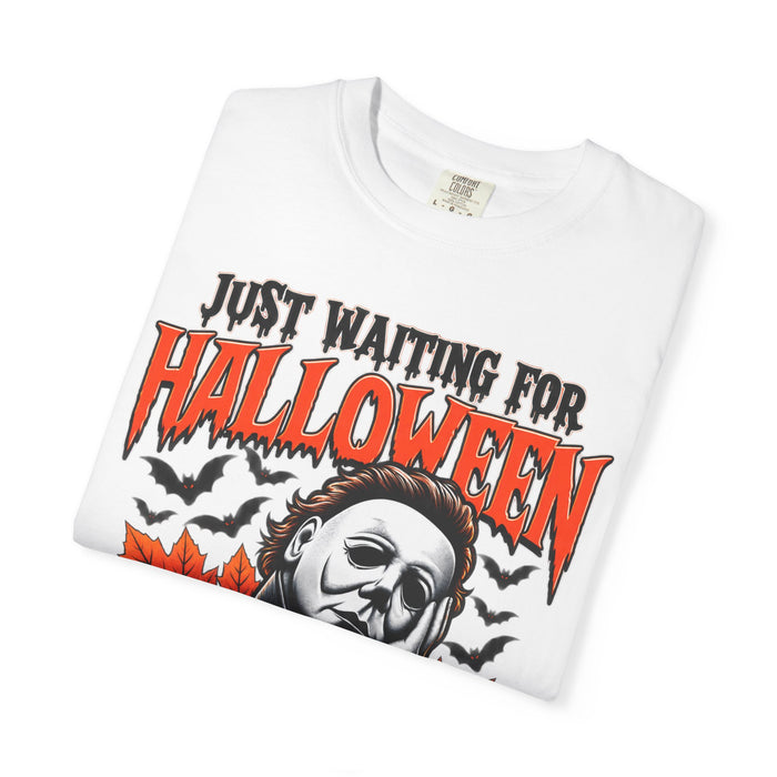 Just Waiting for Halloween Michael Myers Pumpkin T-Shirt | Horror Halloween Tee