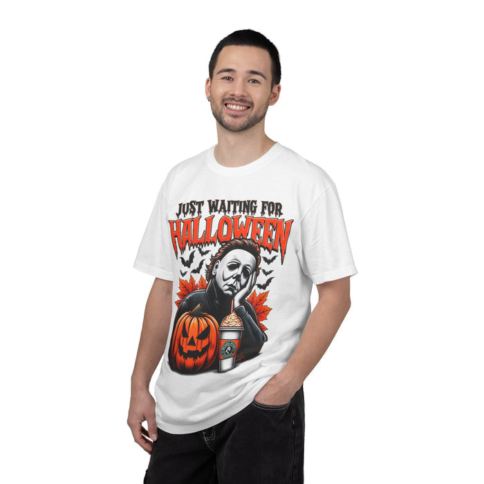 Just Waiting for Halloween Michael Myers Pumpkin T-Shirt | Horror Halloween Tee