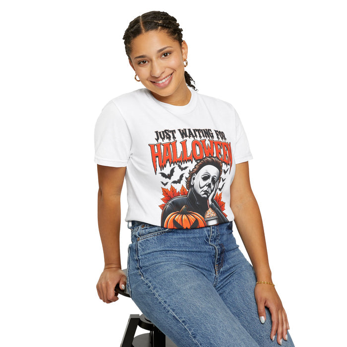 Just Waiting for Halloween Michael Myers Pumpkin T-Shirt | Horror Halloween Tee