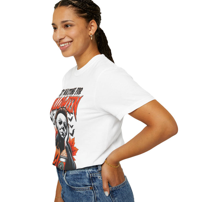 Just Waiting for Halloween Michael Myers Pumpkin T-Shirt | Horror Halloween Tee