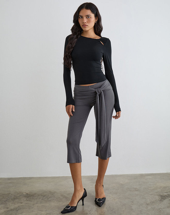 Image of Kalais Long Sleeve Twisted Neckline Top in Black