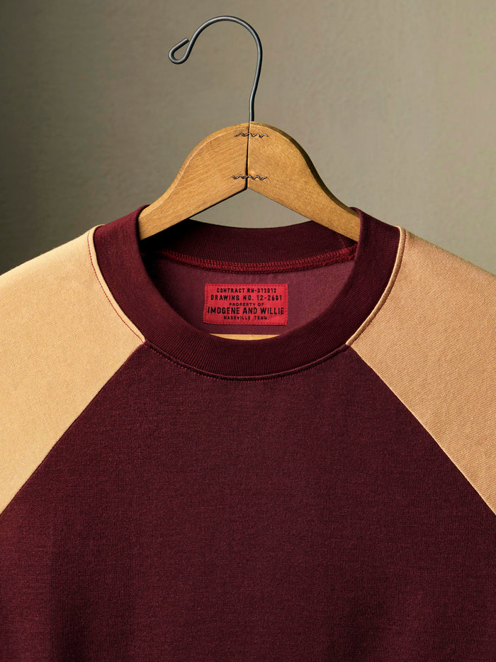 Dark Red knit raglan crew in maroon