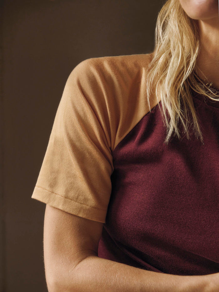 Dark Slate Gray knit raglan crew in maroon