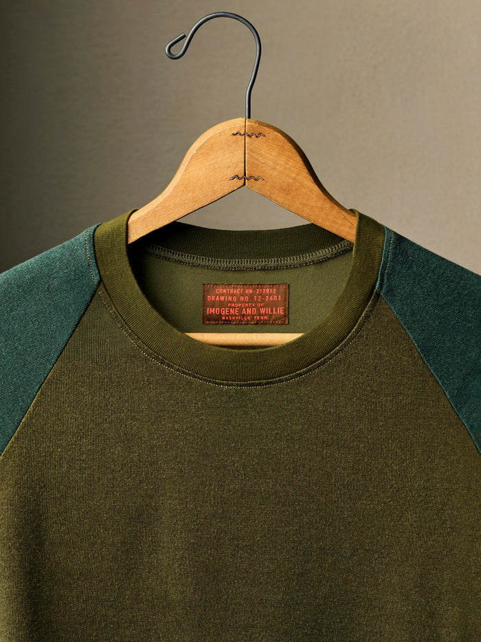 Dark Slate Gray knit raglan crew in olive