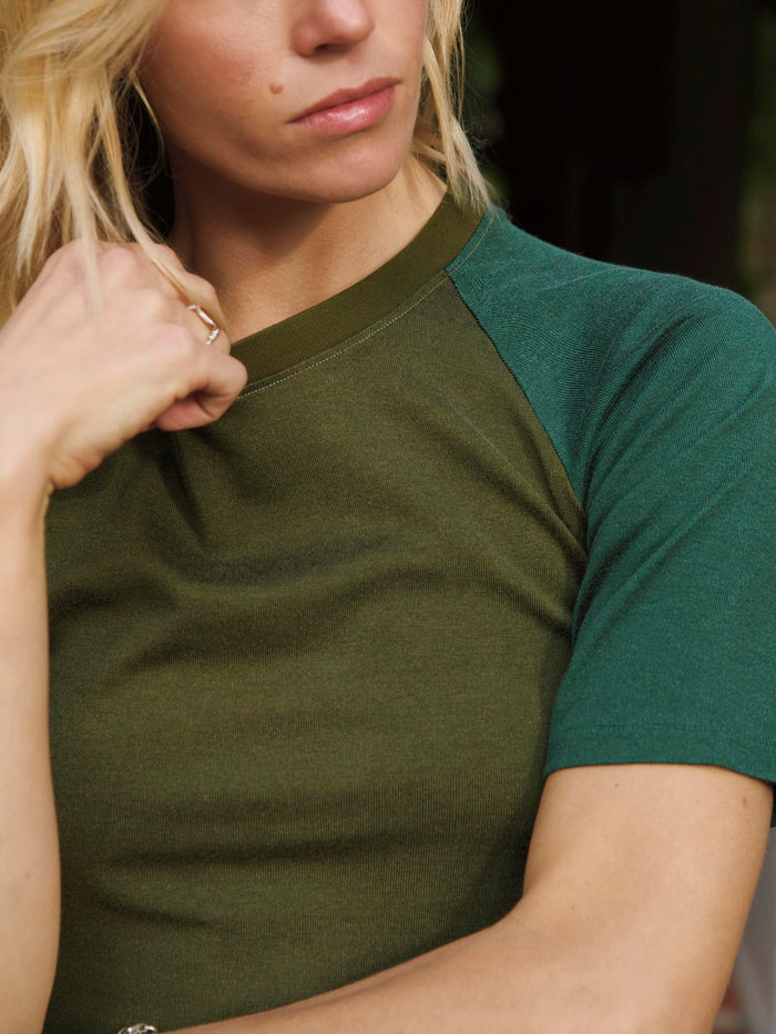 Dark Olive Green knit raglan crew in olive
