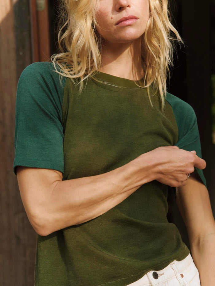 Dark Slate Gray knit raglan crew in olive