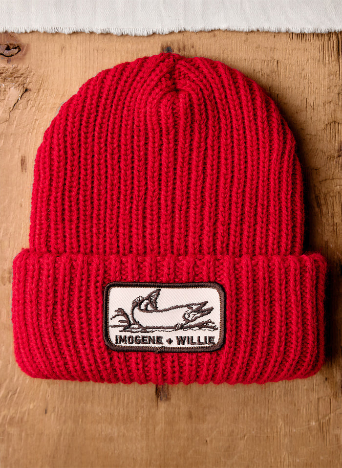 Brown knit "sockeye" watch cap
