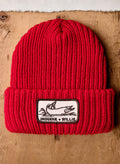 Brown knit "sockeye" watch cap