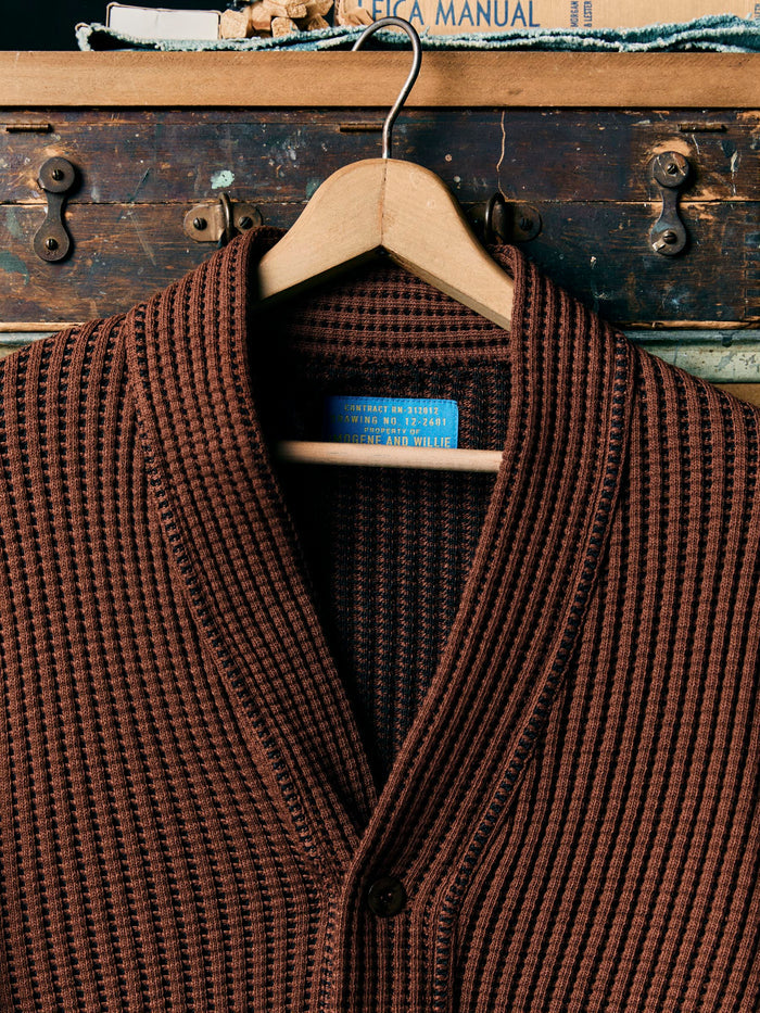 Black knit waffle cardigan in brown