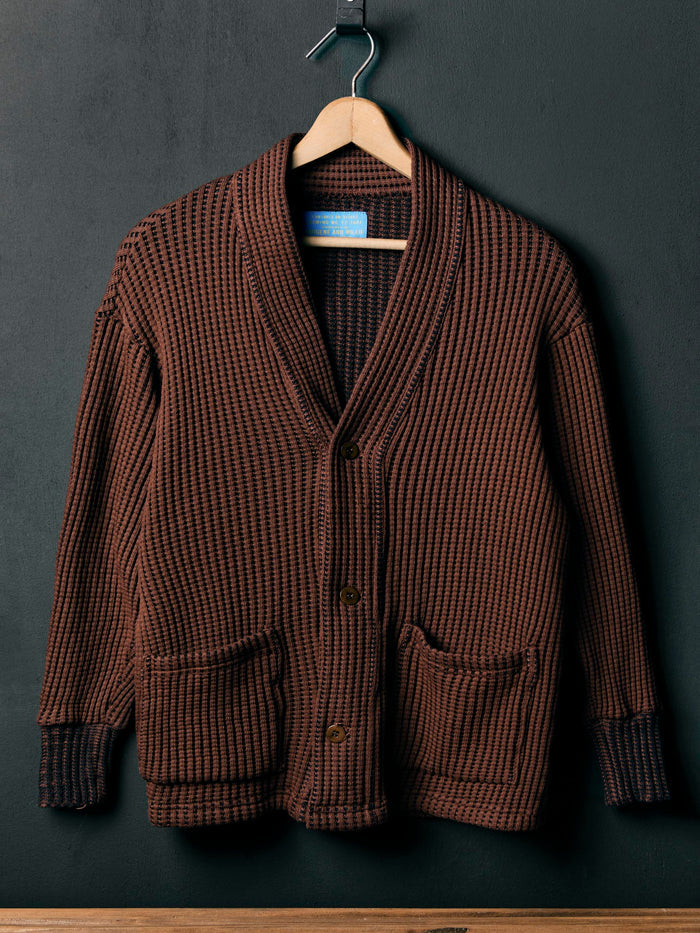 Dark Slate Gray knit waffle cardigan in brown