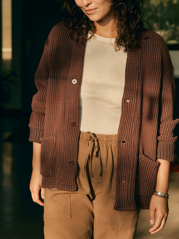 Dark Slate Gray knit waffle cardigan in brown