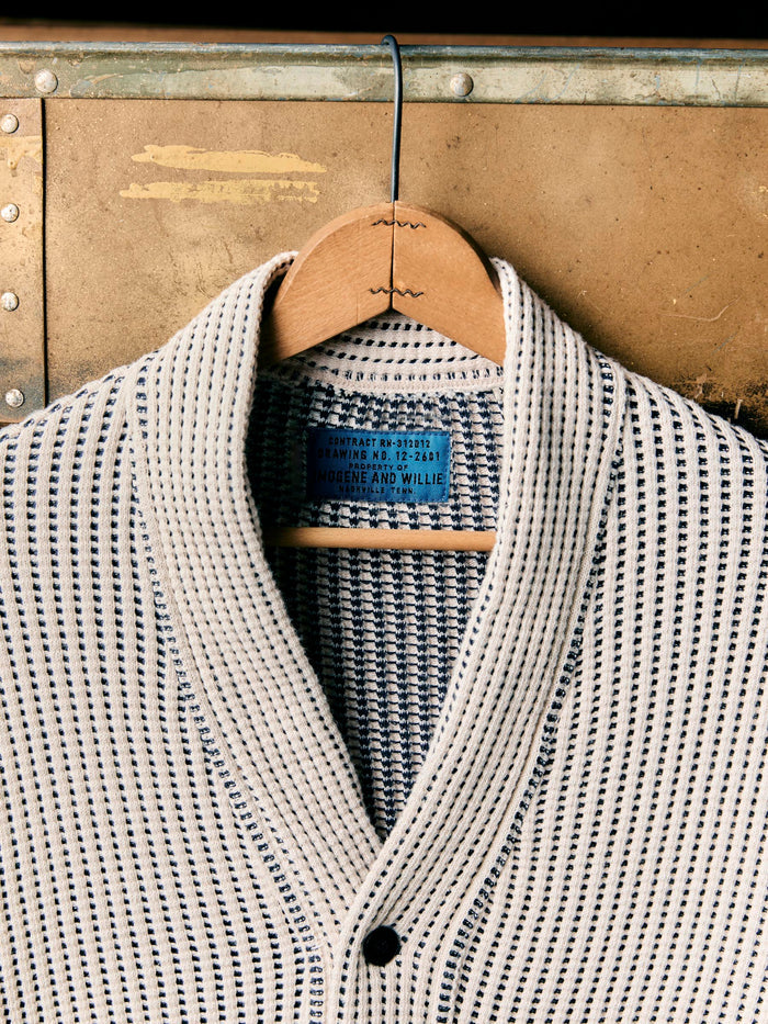 Gray knit waffle cardigan in natural