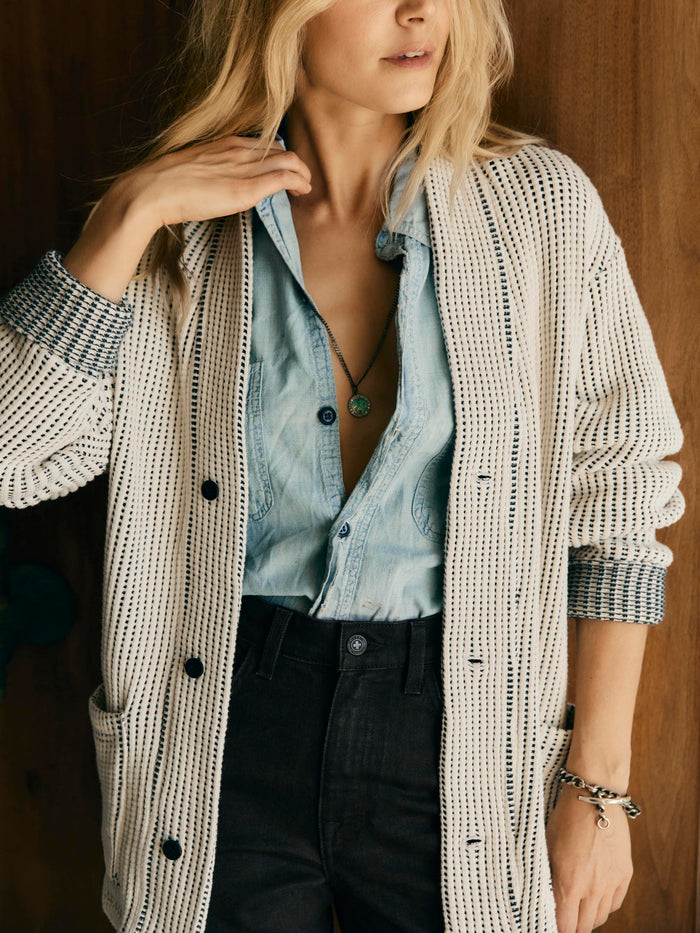 Dark Slate Gray knit waffle cardigan in natural