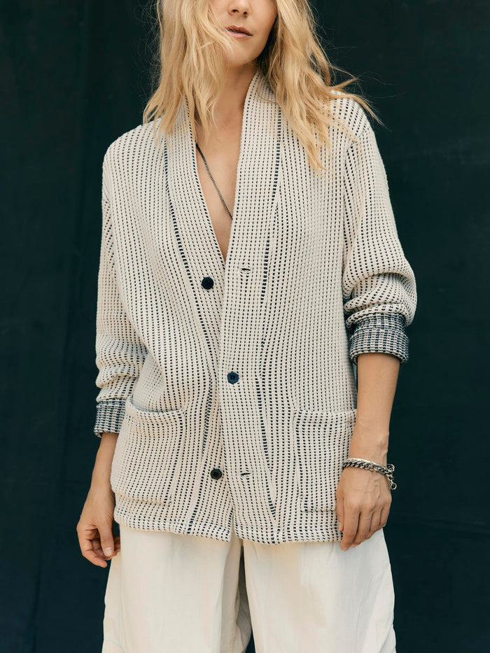 Gray knit waffle cardigan in natural
